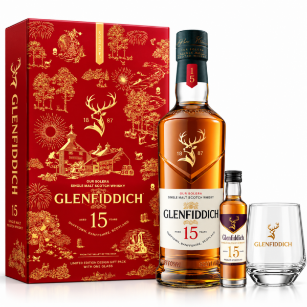 Glenfiddich 15 Year Old Gift Pack 700ml with Miniature and Tumbler