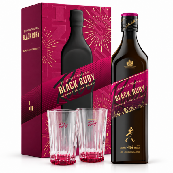 Johnnie Walker Black Ruby Gift Set 700ml with 2 Ruby Highball Glasses