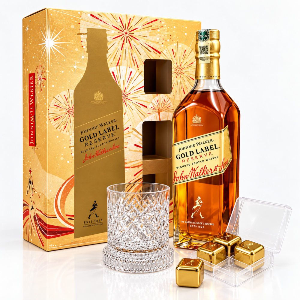 Johnnie Walker Gold Label Reserve Gift Set 750ml with Rotating Glass and Ice Stones